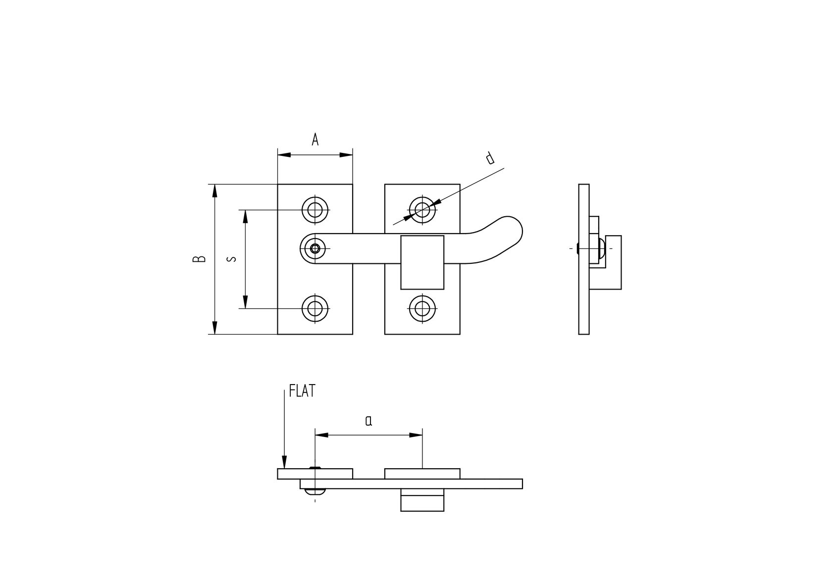 Hand closer INOX for flat, AISI316, L=70mm