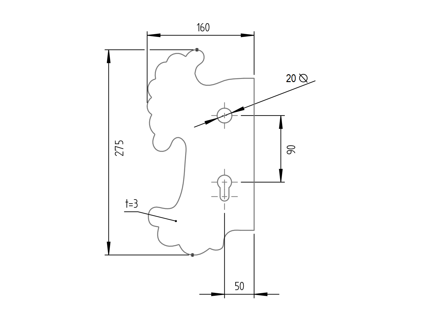 Decorated gate plate with openings 275x160,t3,C90
