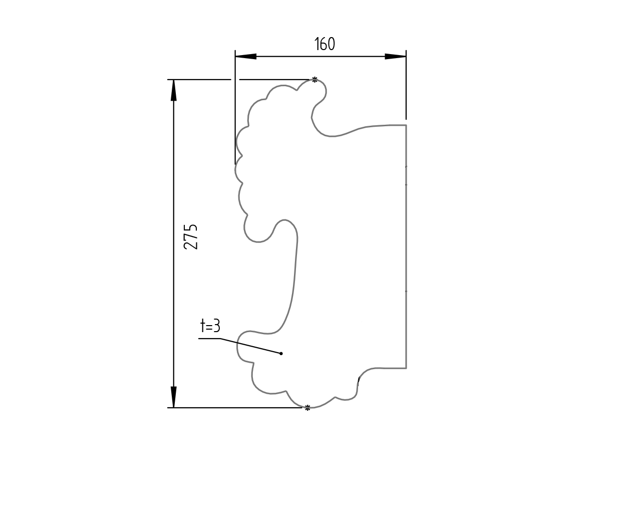 Decorated gate plate, left 275x160, t3mm
