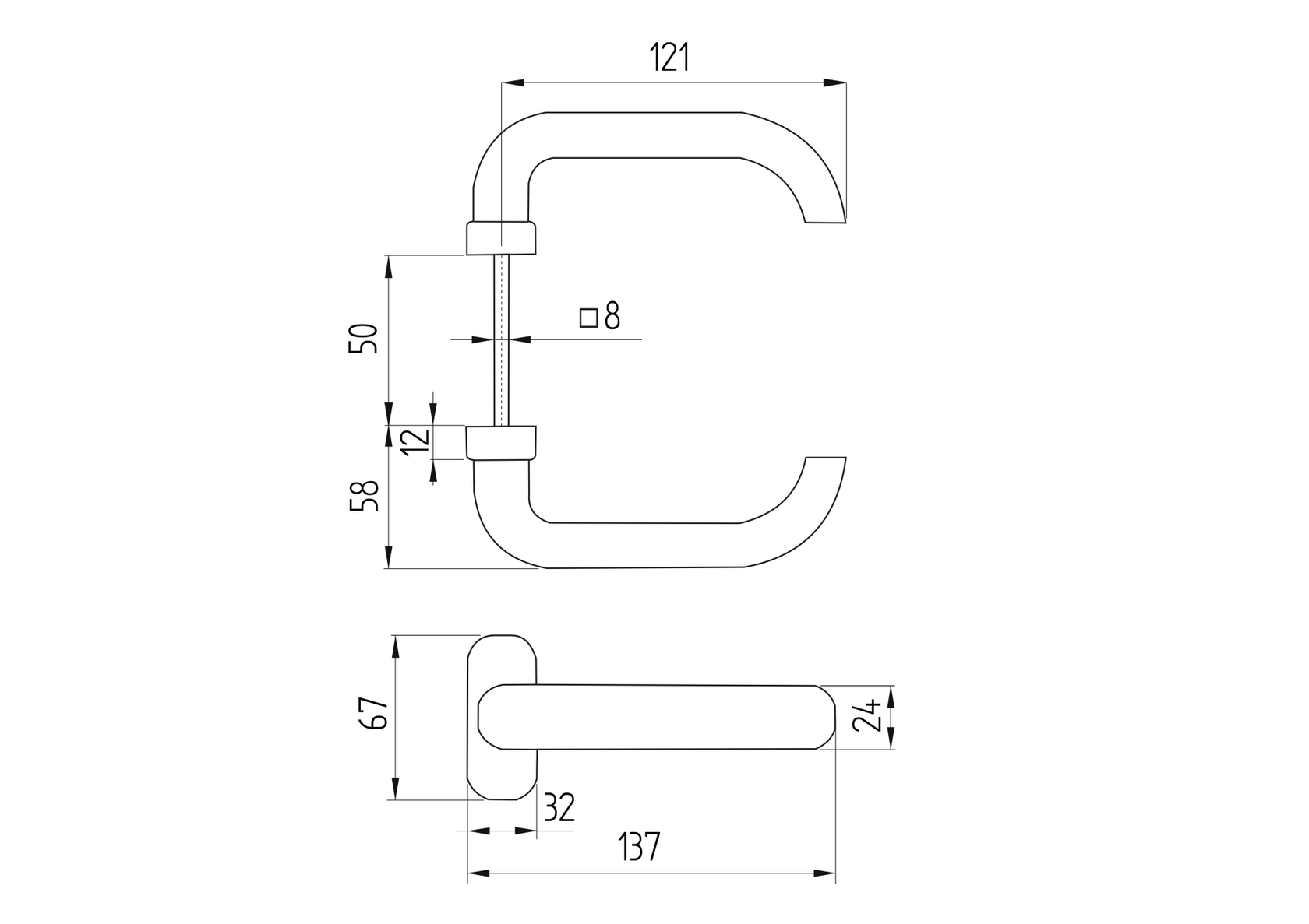 Plastic door handle L125, b25mm