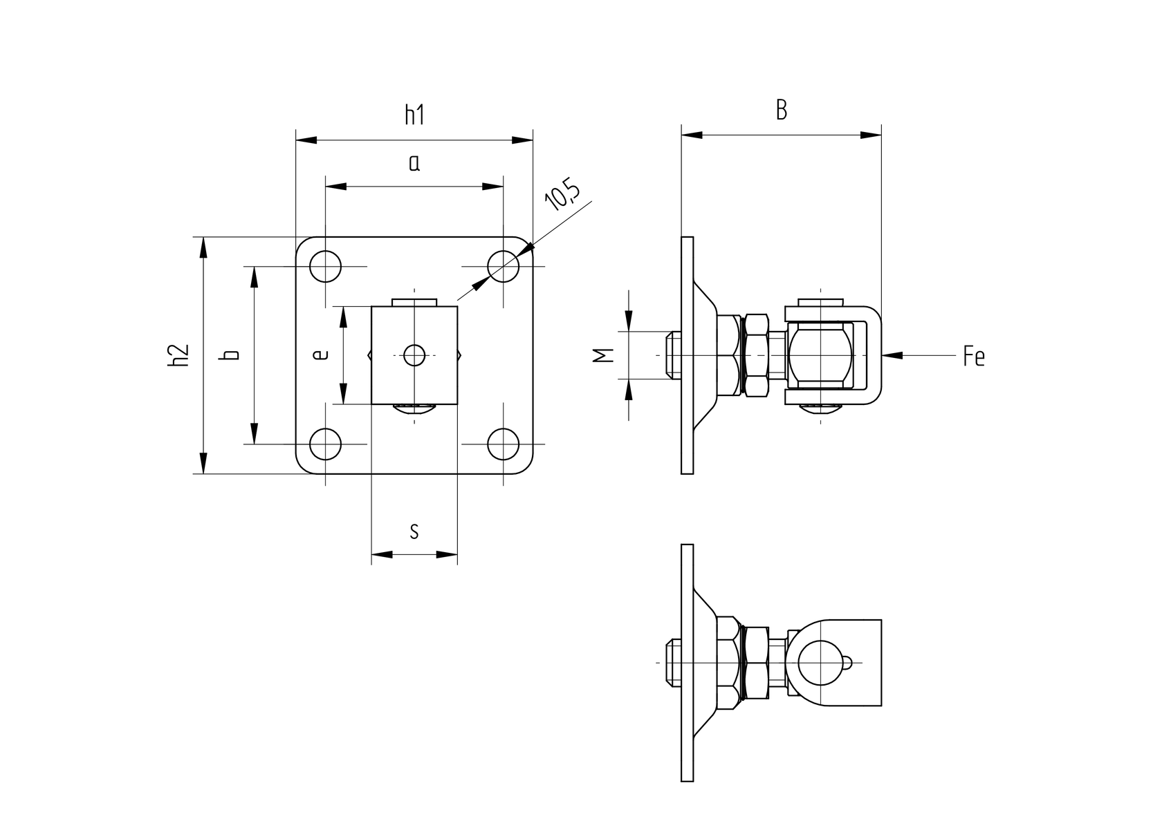 Adjustable hinge with anchoring flange Zn, M16
