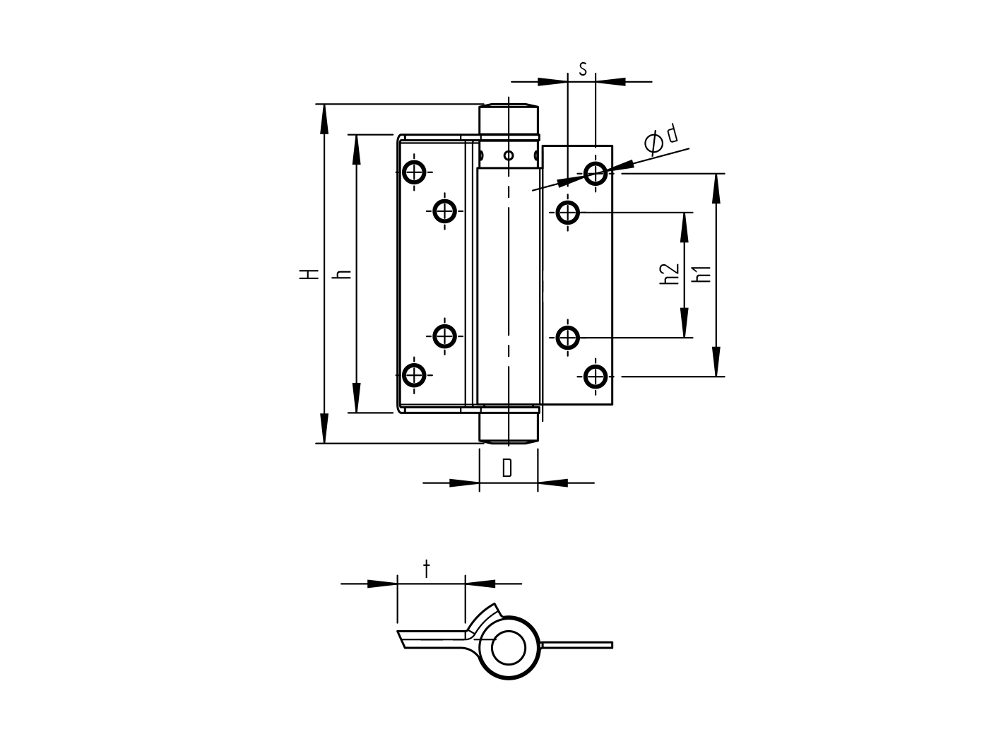 Spring hinge onesided INOX, L=75mm