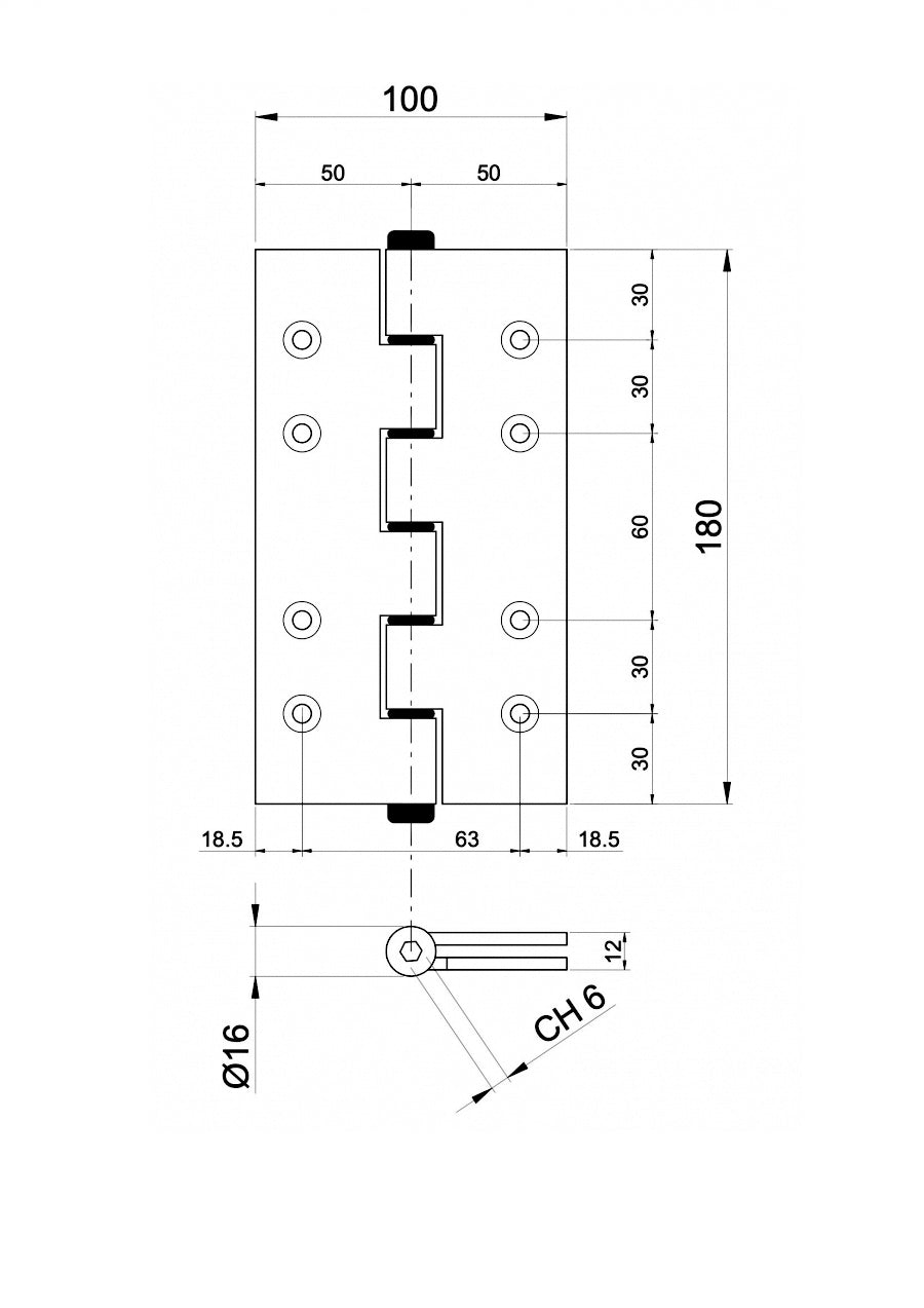 Spring hinge onesided, Aluminium, L=180mm