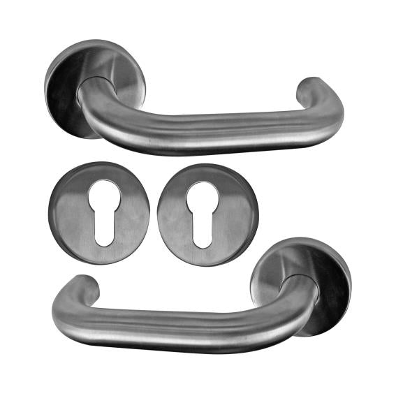 Door handle with plate, pair AISI 304, K320