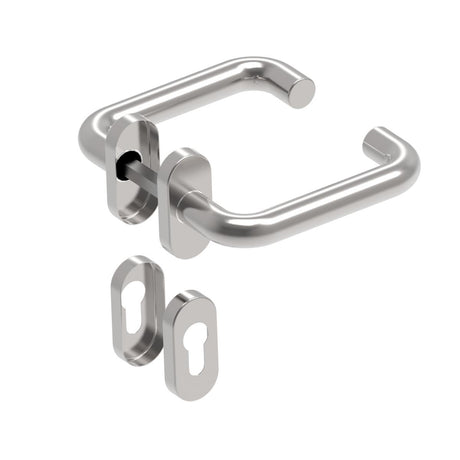 Door handle with plate, pair AISI 304, K320