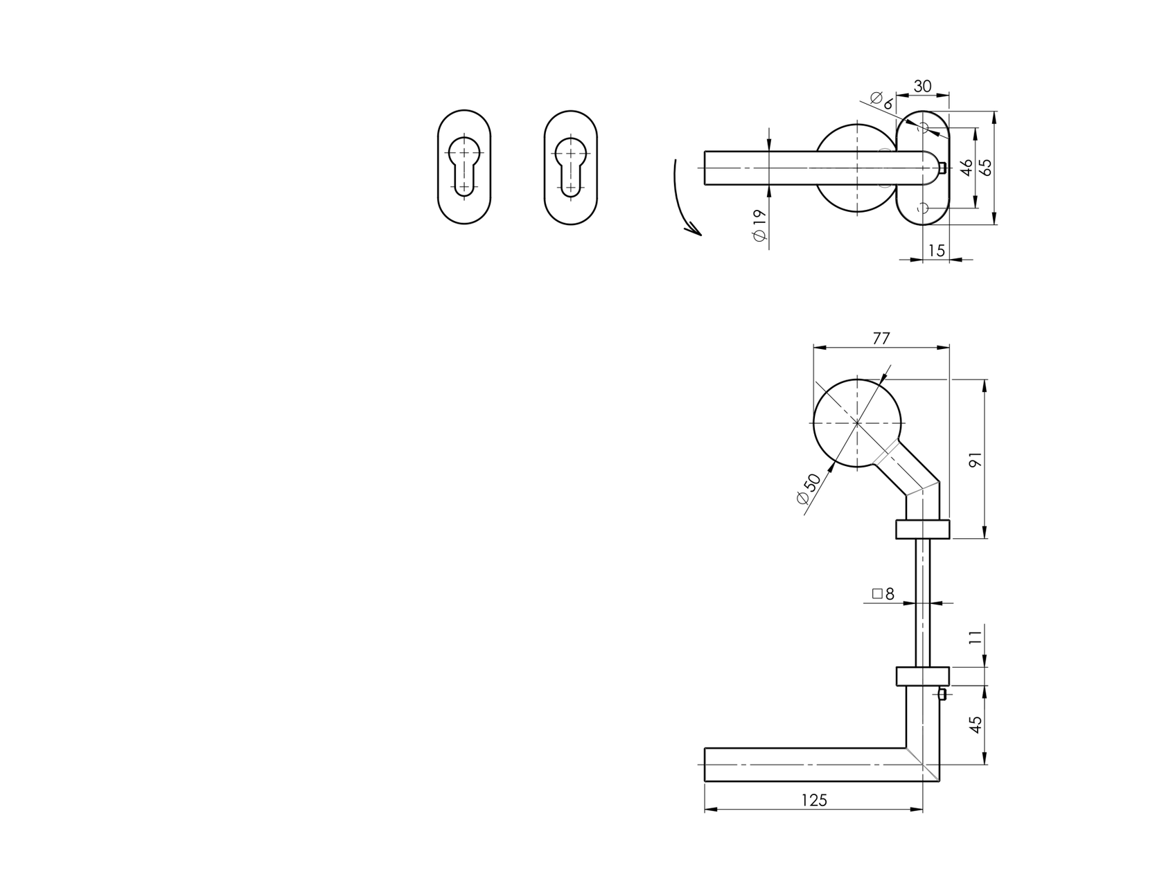 Door handle with plate, pair AISI 304, K320