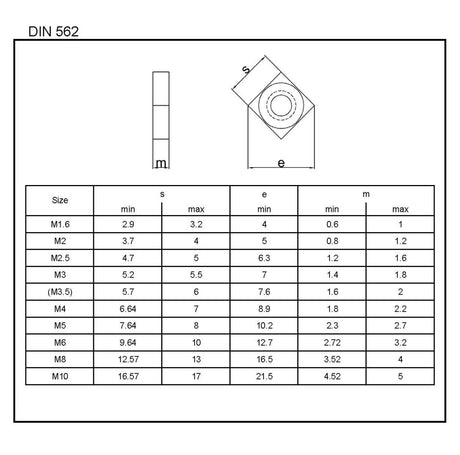Square nut, stainless steel