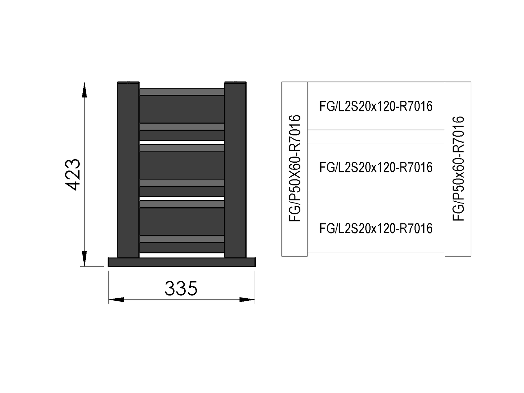 Fence sample 0,3x0,4m freestanding for louver slats FG/L2S20x120