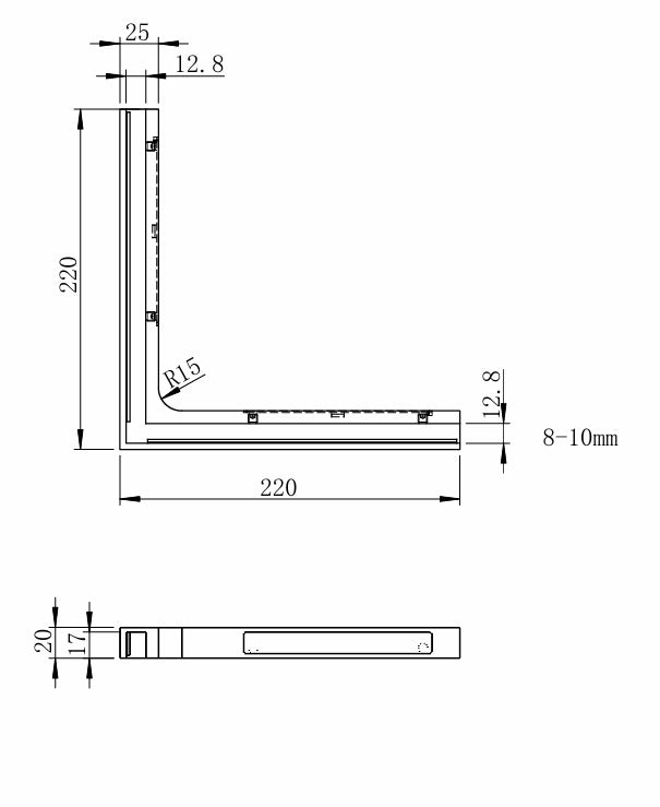 Stabilizing corner glass 22x22cm