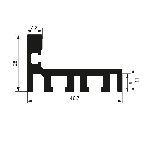 Door frame profile for glass door "L"
