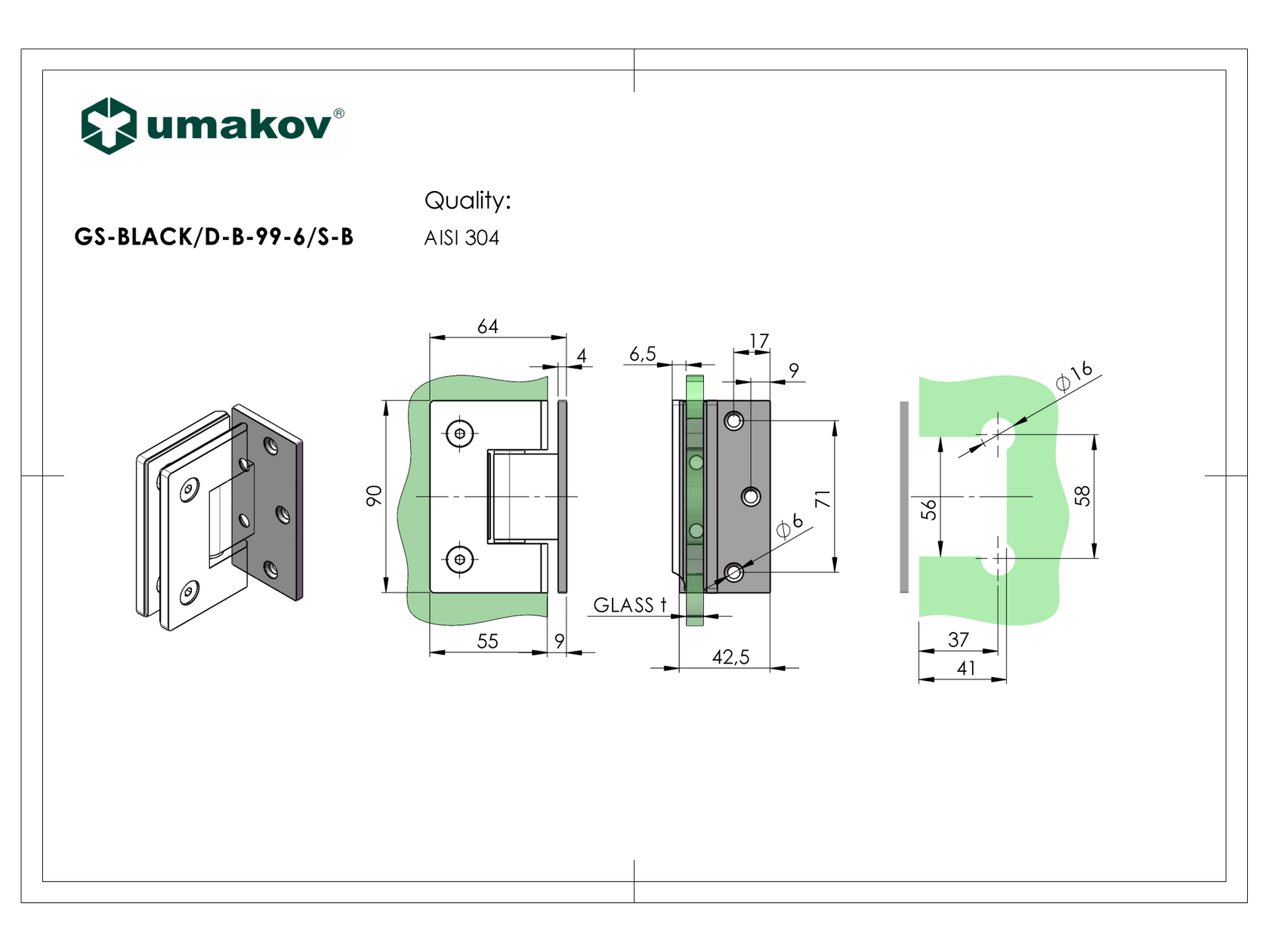 Hinge for glass door BLACK