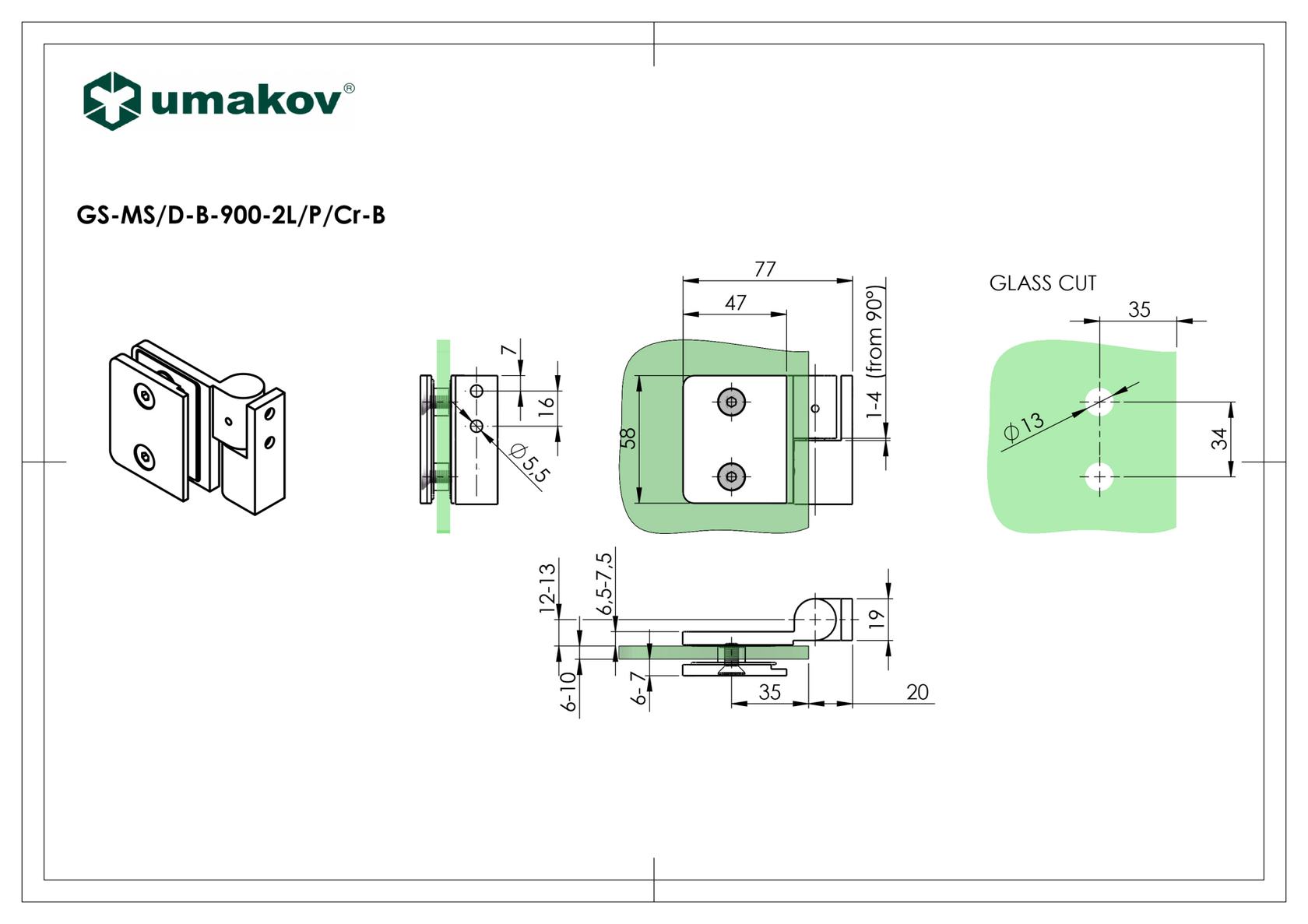 Hinge for glass shower door