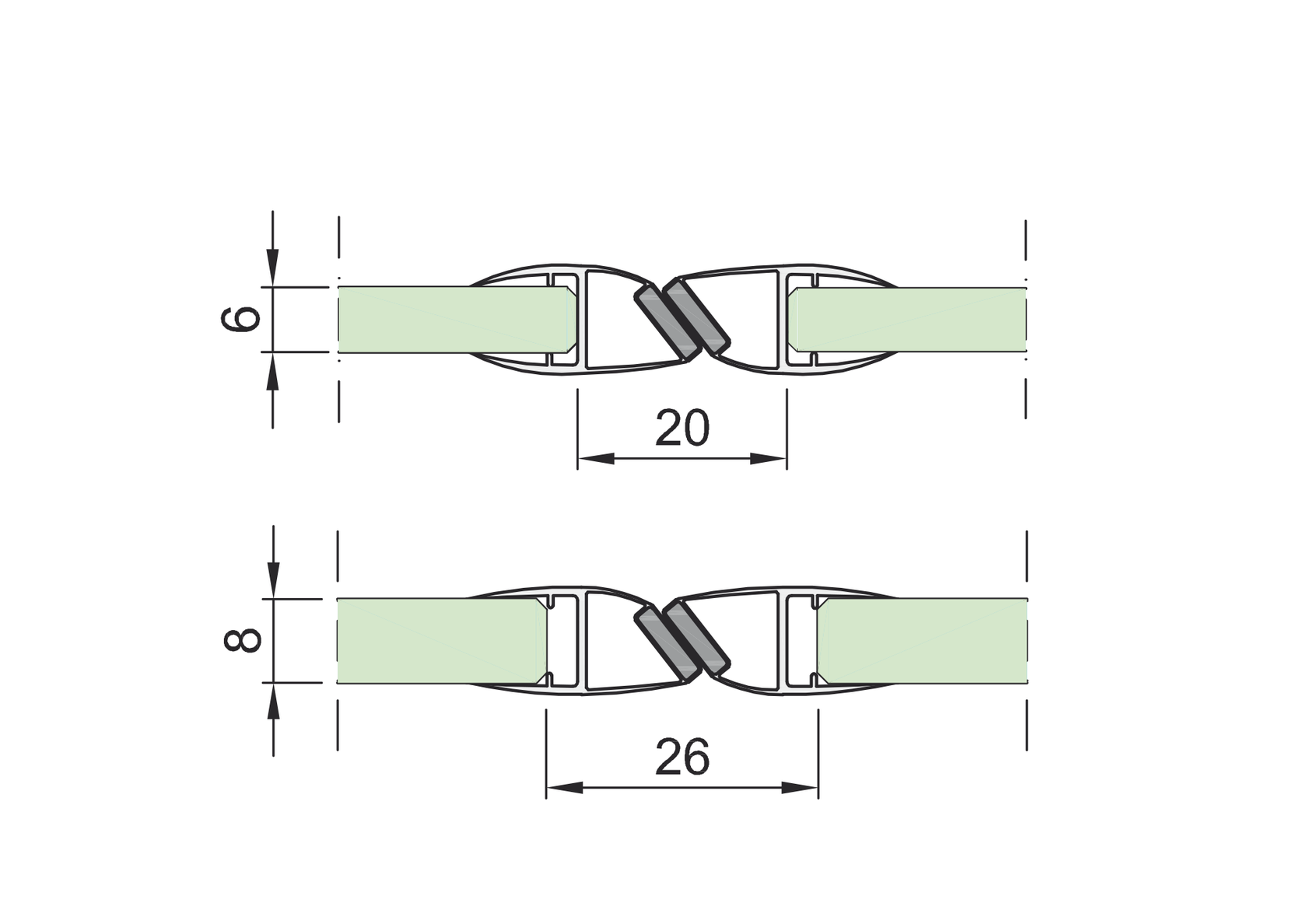 Magnet seal 180°, plastic profile PVC black