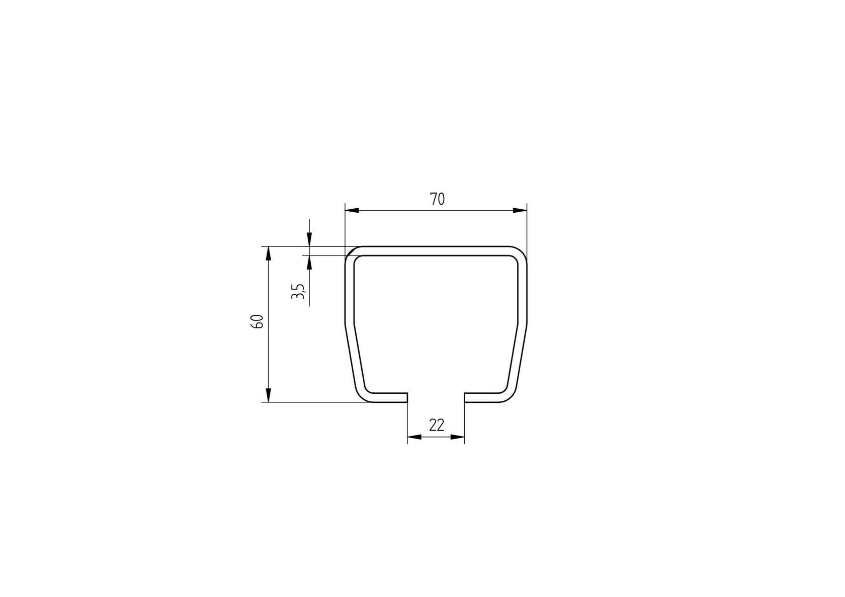 Guiding track Fe, 70x60x3,5mm, L3m