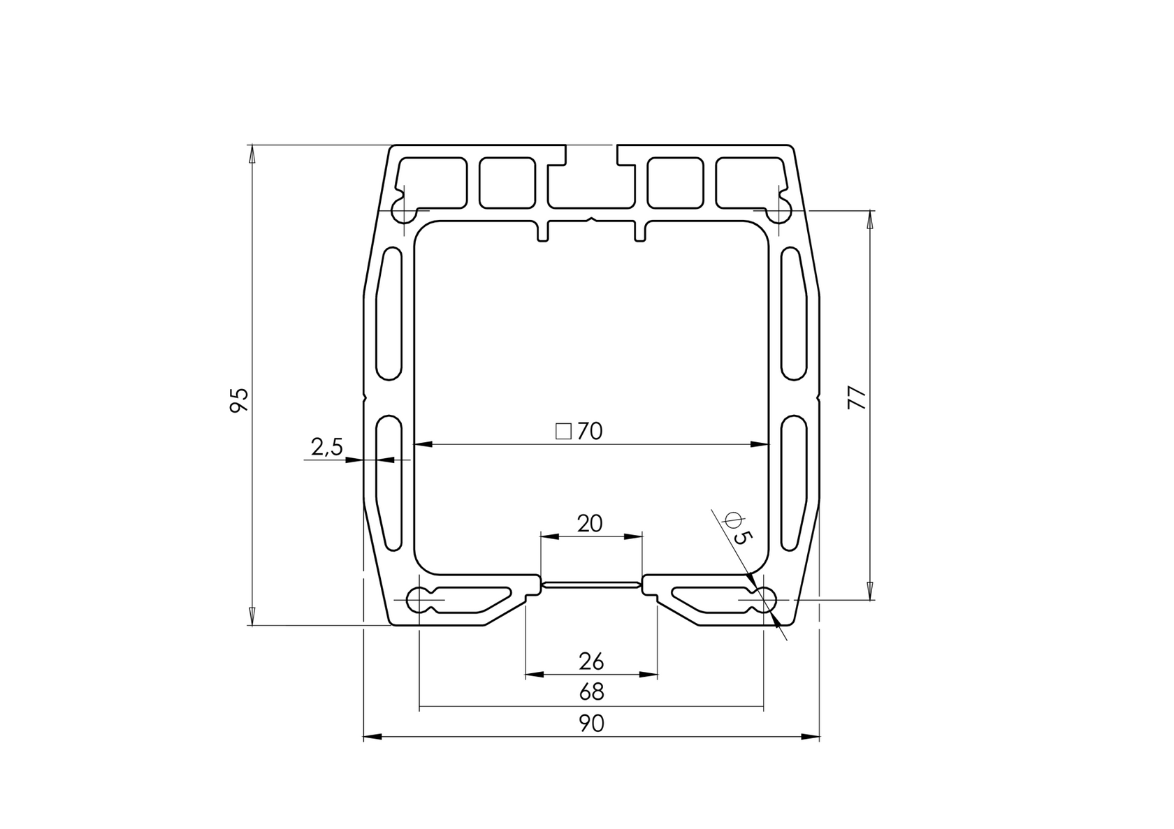 Guiding bottom profile AL, 90x95mm, L6m