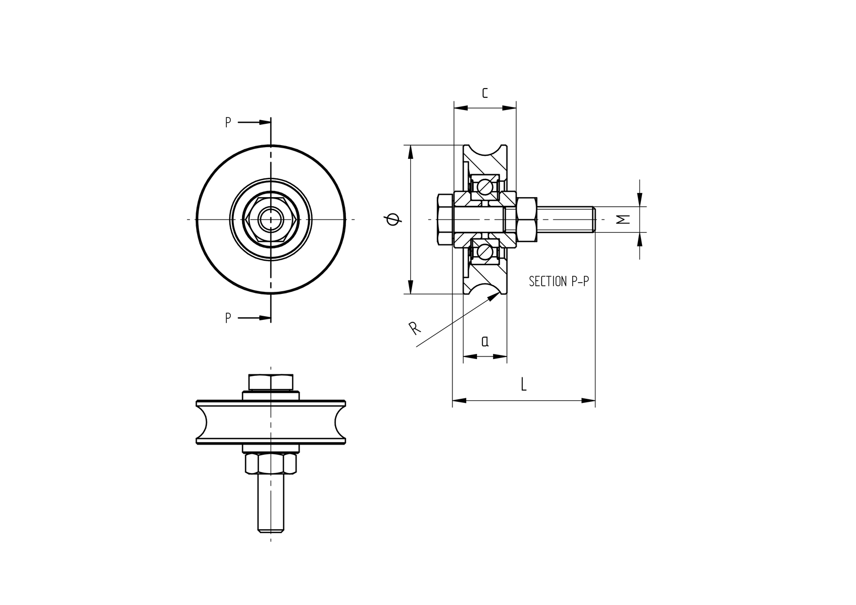 Grooved wheel with bearing - U Zn, D60mm