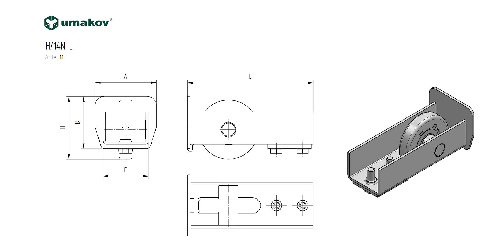 Guide wheel Zn, profile 94x85mm