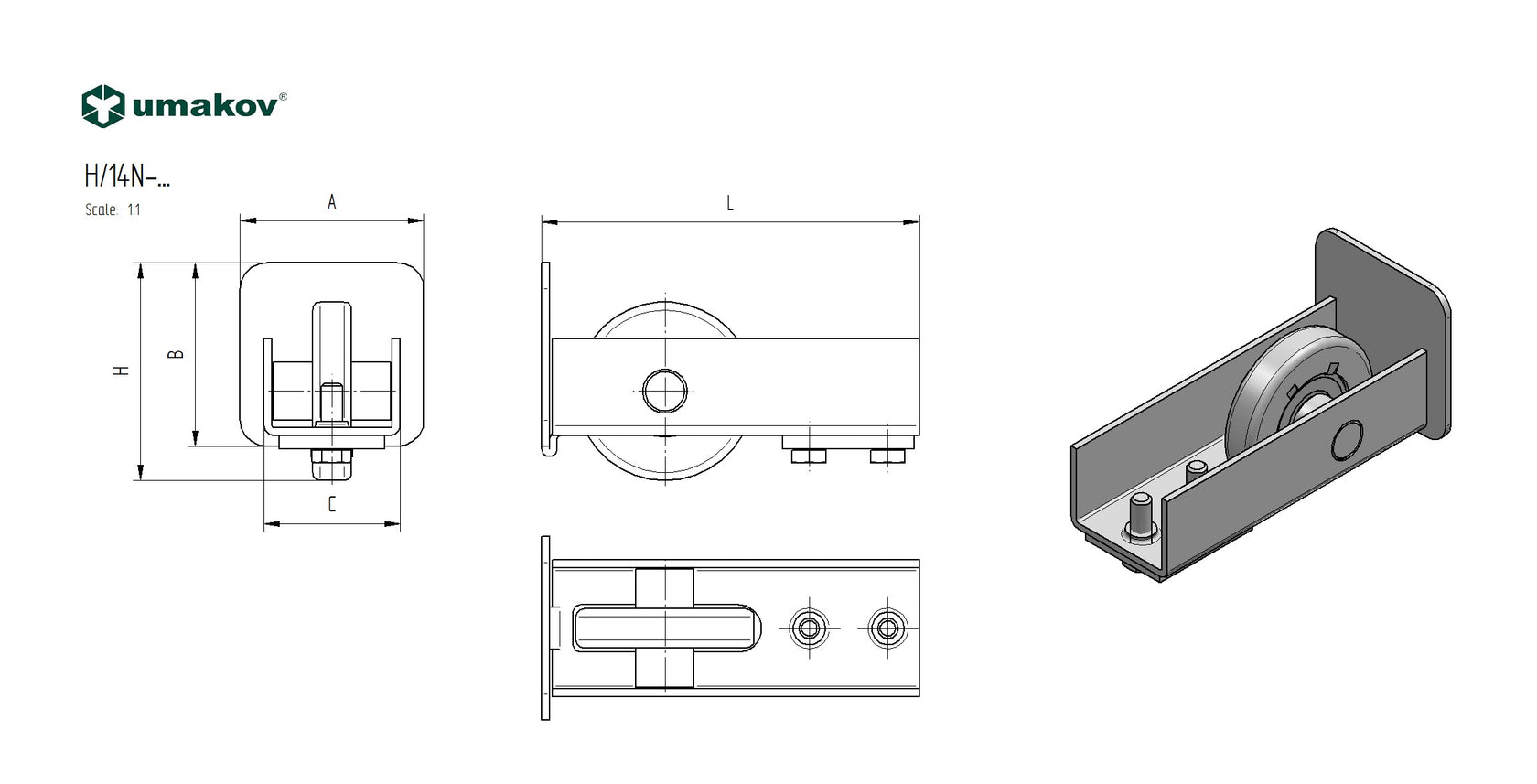 Guide wheel INOX profile 60x60mm