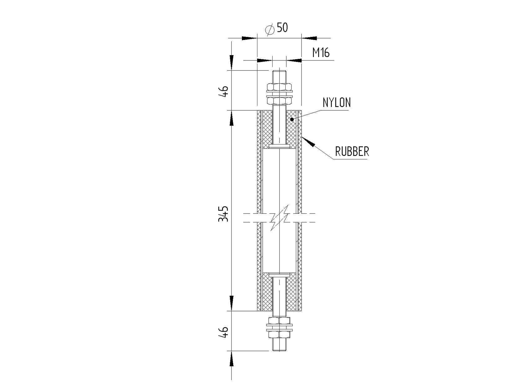 Top roller guide D50, H340mm, rubber