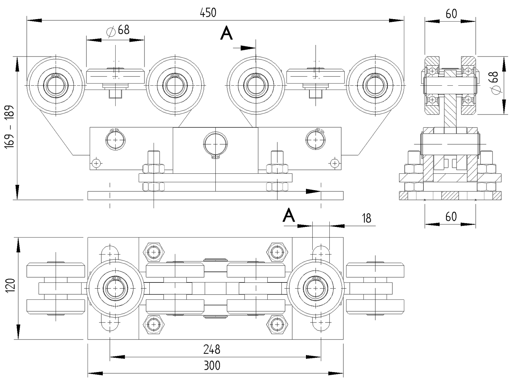 Double Cantilever Gate Carriage Zn, profile 80x80m