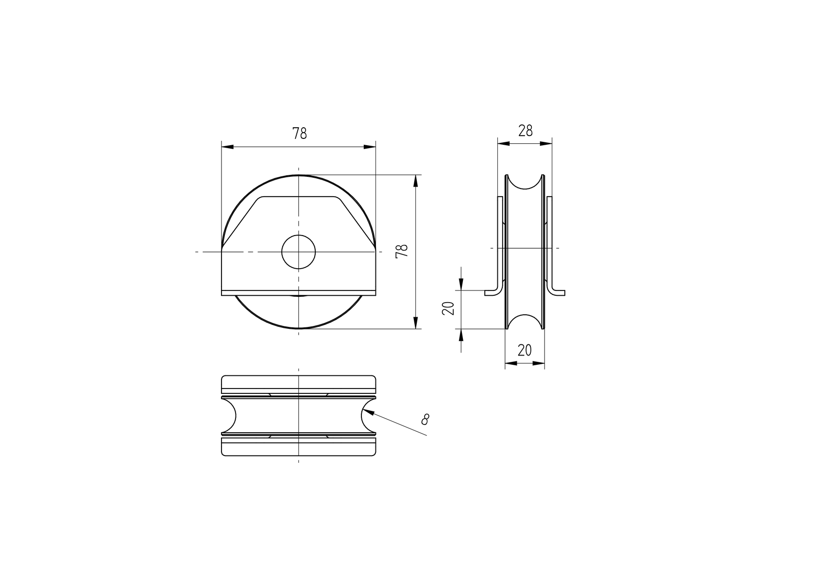 Wheel for slider - U, Zn, D80mm