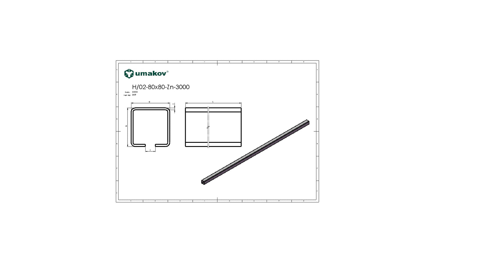 Guiding track Zn, 78x78x4mm, L3m