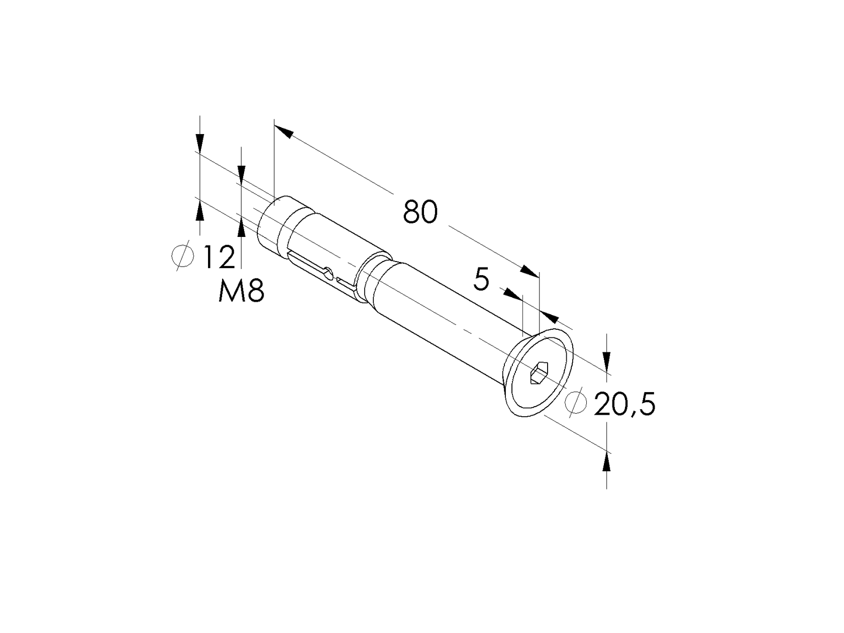 Heavy duty anchor with countersunk screw M8