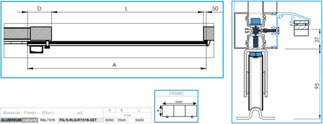 Aluminium sliding gate 6x2.045m with 20x100 R7016 filling - set