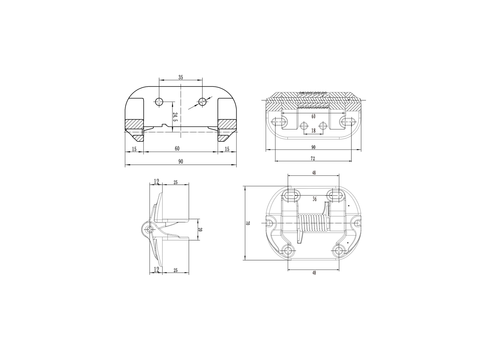 Hinge for gates, with fixed spring