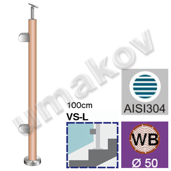 Wooden pole AISI304+BEECH, D42,4/2xModel22/H1000mm