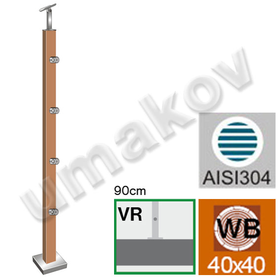 Beech square pole BUK (BEECH) JP 40x40mm 4xd12mm