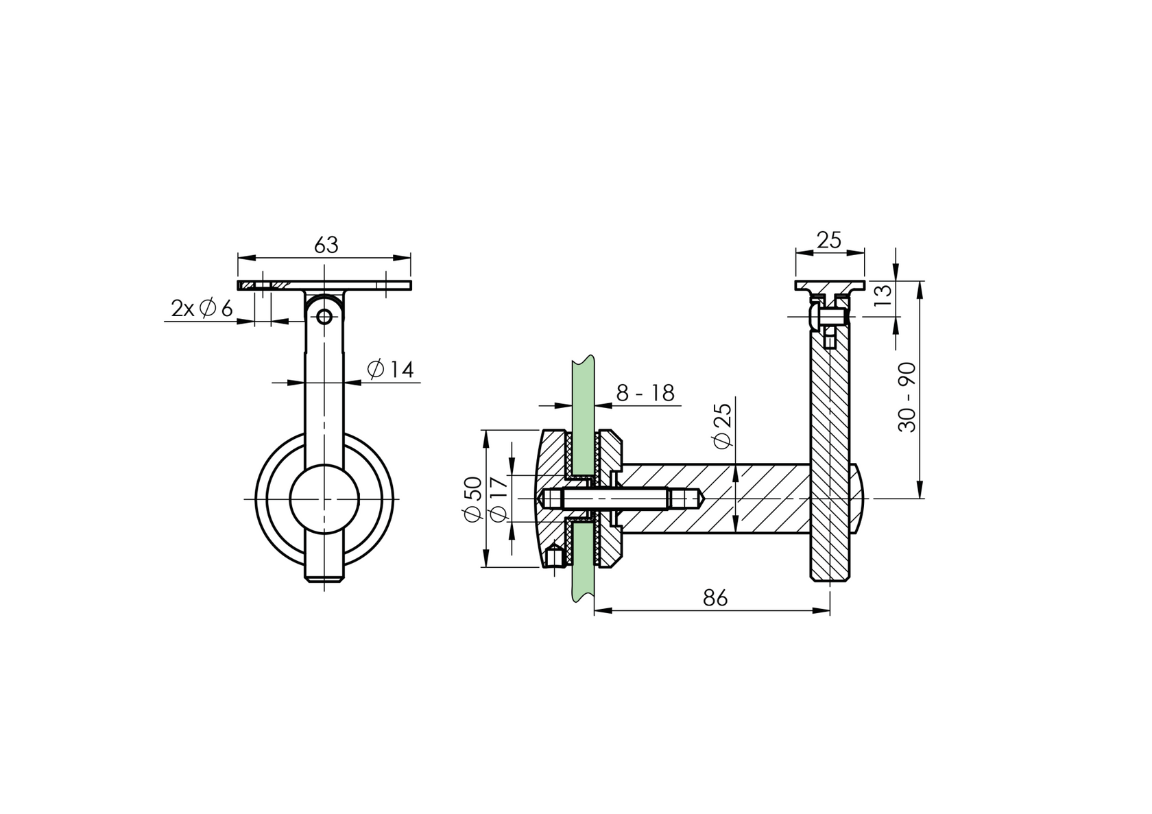 Stainless steel wall-mounted handrail bracket AISI
