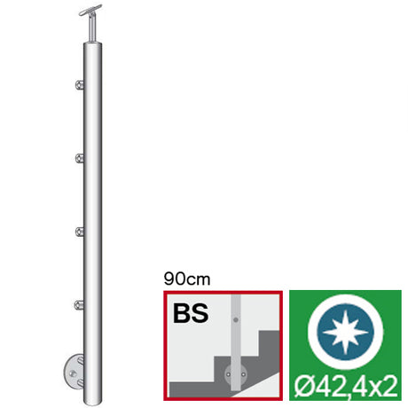 Stainless steel pole, BK-stairs, polished AISI304,