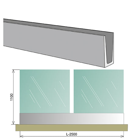 Glass railing, aluminium profile, 2500x1000mm