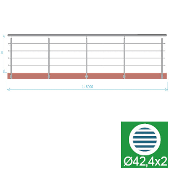 Stainless railing, AISI304, 6000x900mm, BR