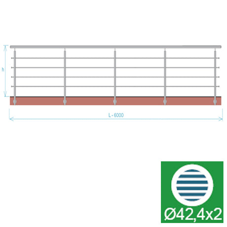Stainless railing, AISI304, 6000x900mm, BR