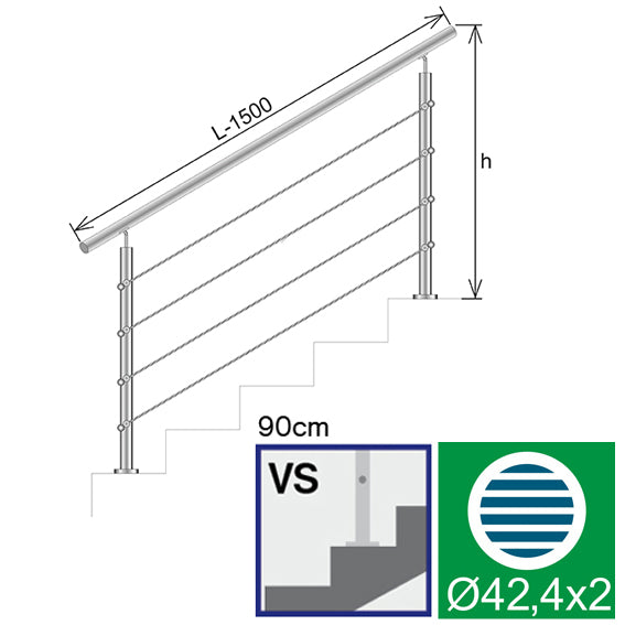 Cable railing AISI304, VR STAIRS AISI304, D42,4/4x
