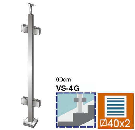 Stainless steel pole, AISI304, 40x40x2/4xmodel22/H