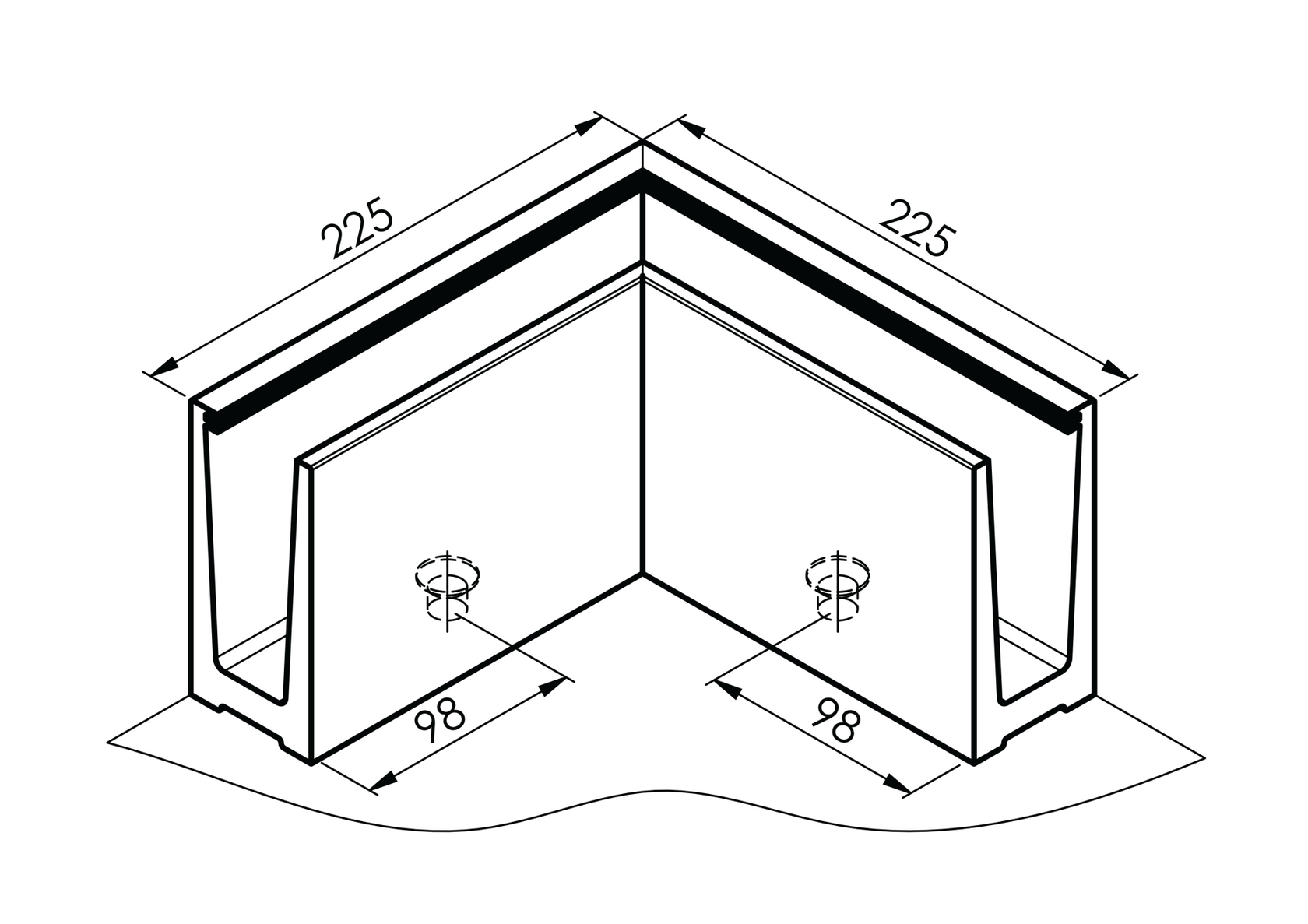 AL. profile, top mount  90° IN corner AL/ELOX/Sati