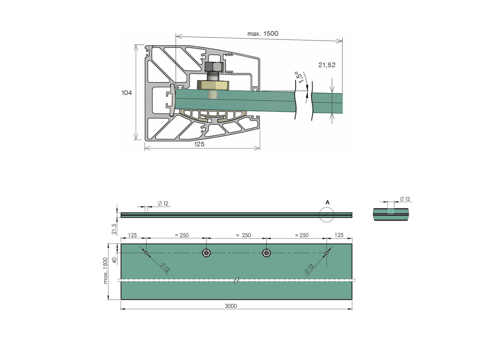 Canopy with aluminium channel profile FIX +1.5°