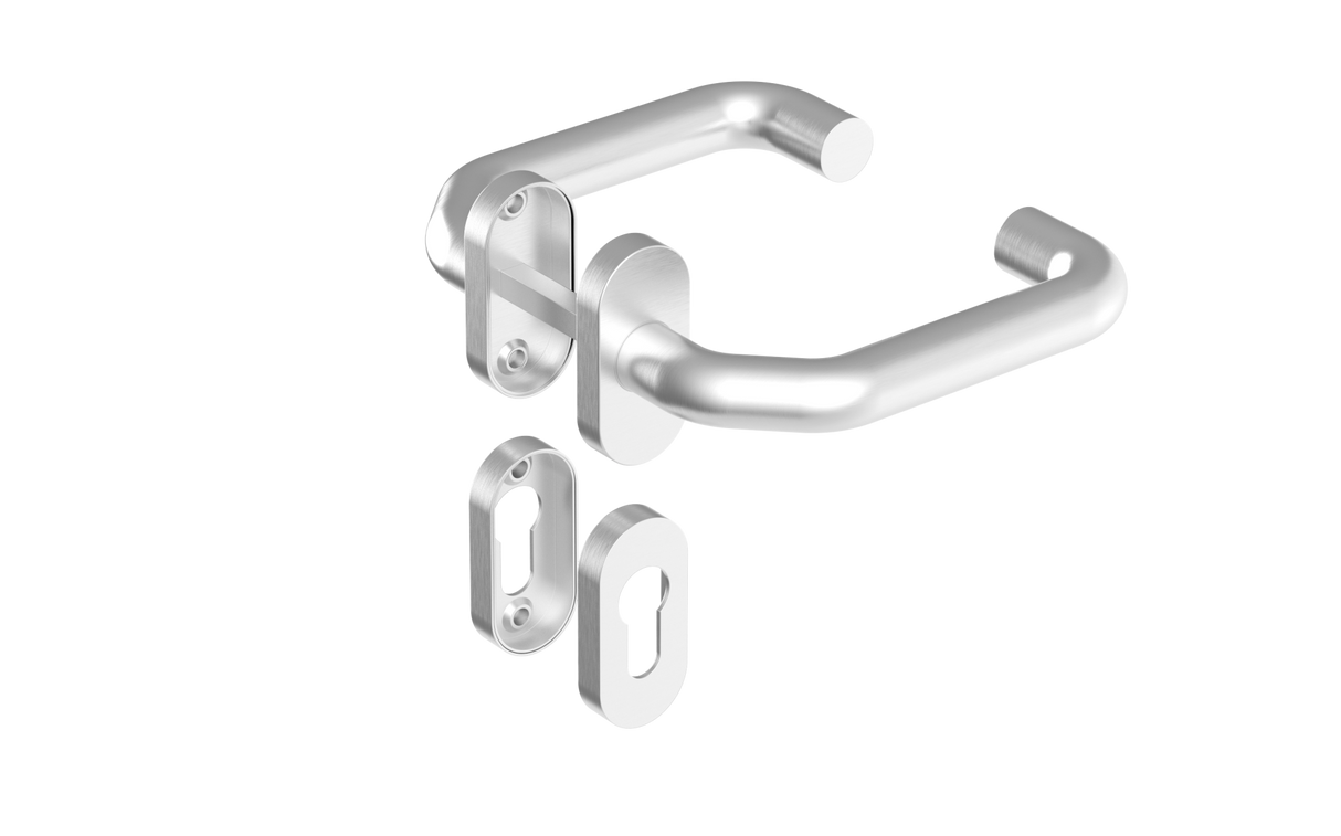 Door handle with plate, pair AISI 304, K320