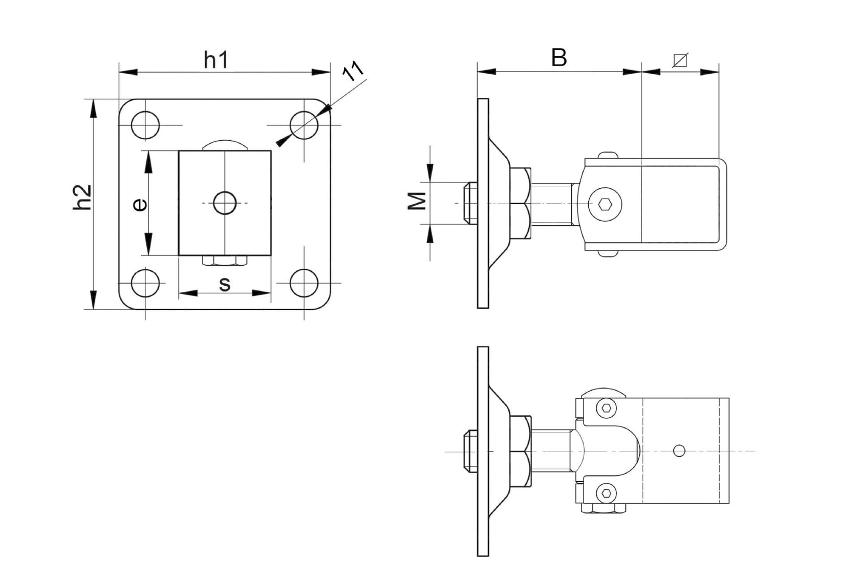 Adjustable hinge with anchoring flange Zn, M20, 10