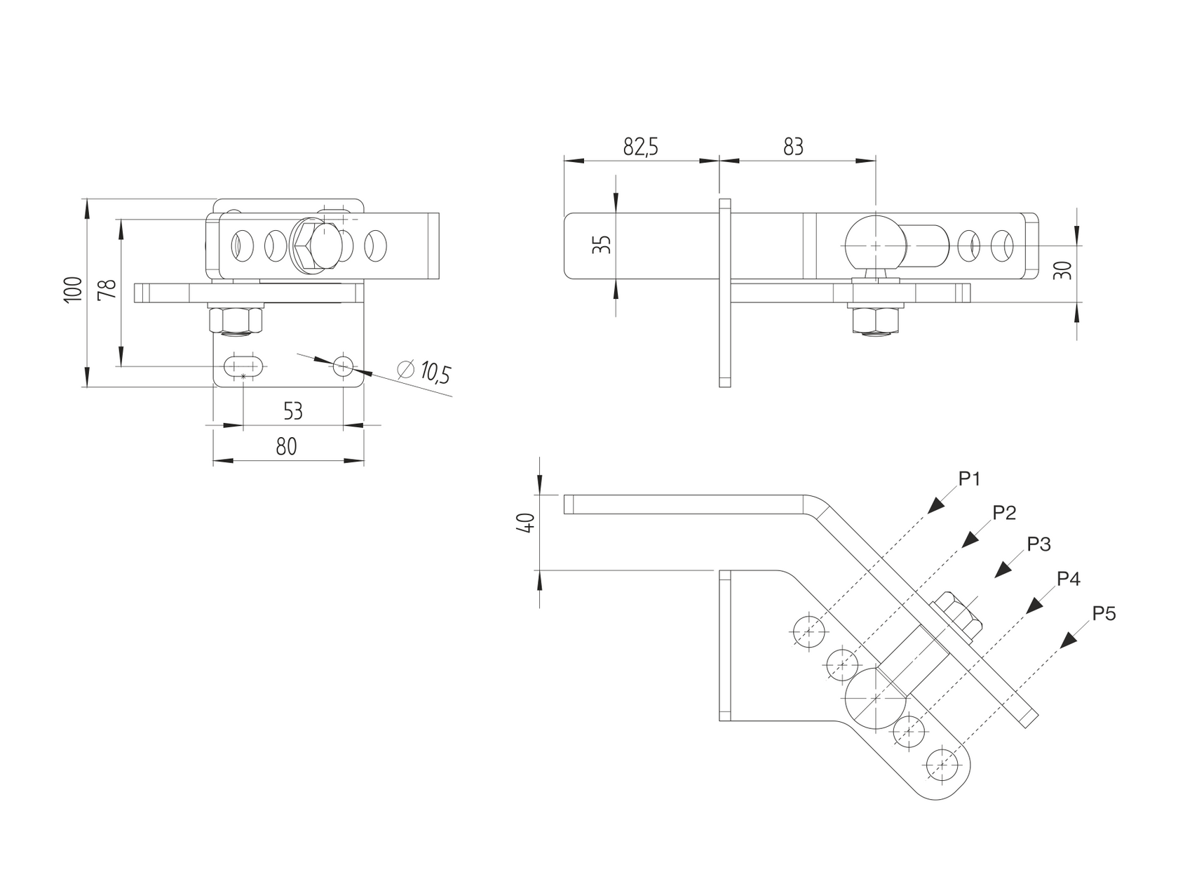 Off-axis hinge - bottom up to 120kg