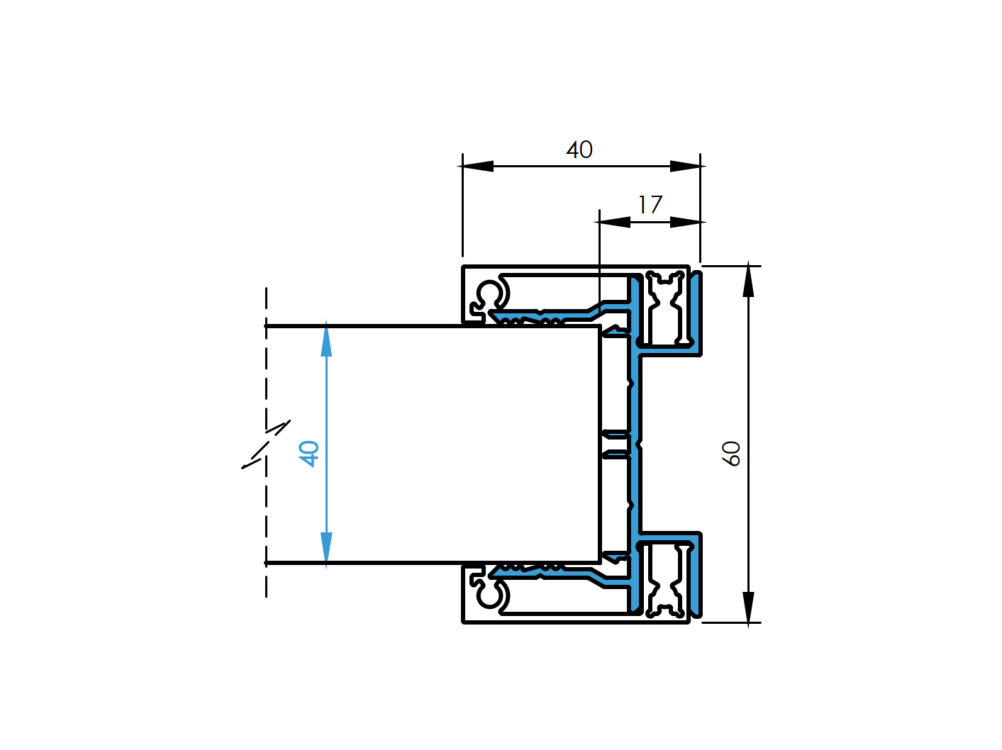 Aluminum fence adapter for 40mm fillings - 1500mm