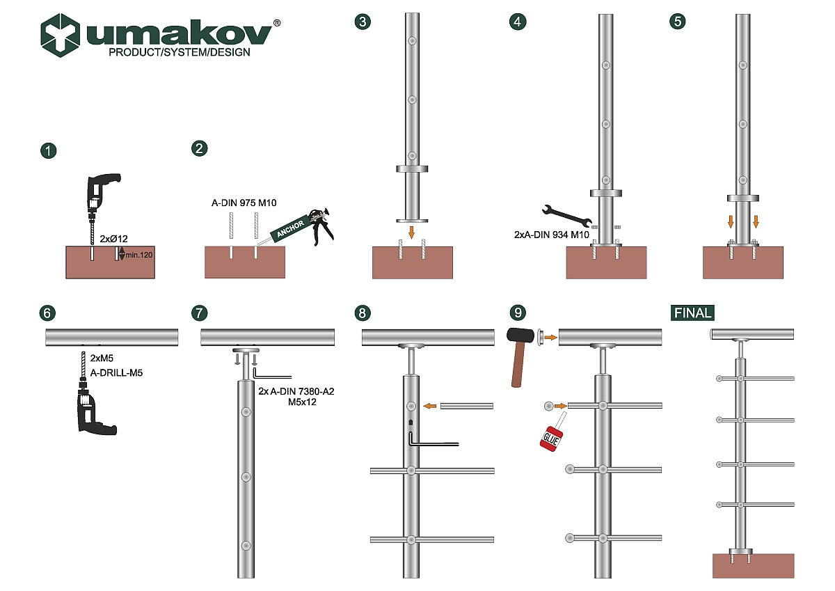 Stainless railing, AISI304, 3000x900mm