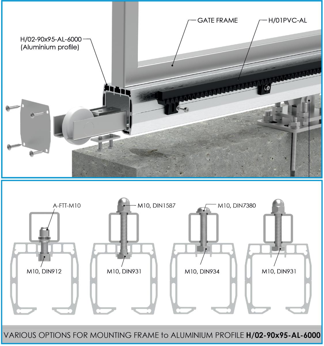 Guiding bottom profile AL, 90x95mm, L6m, RAL7016