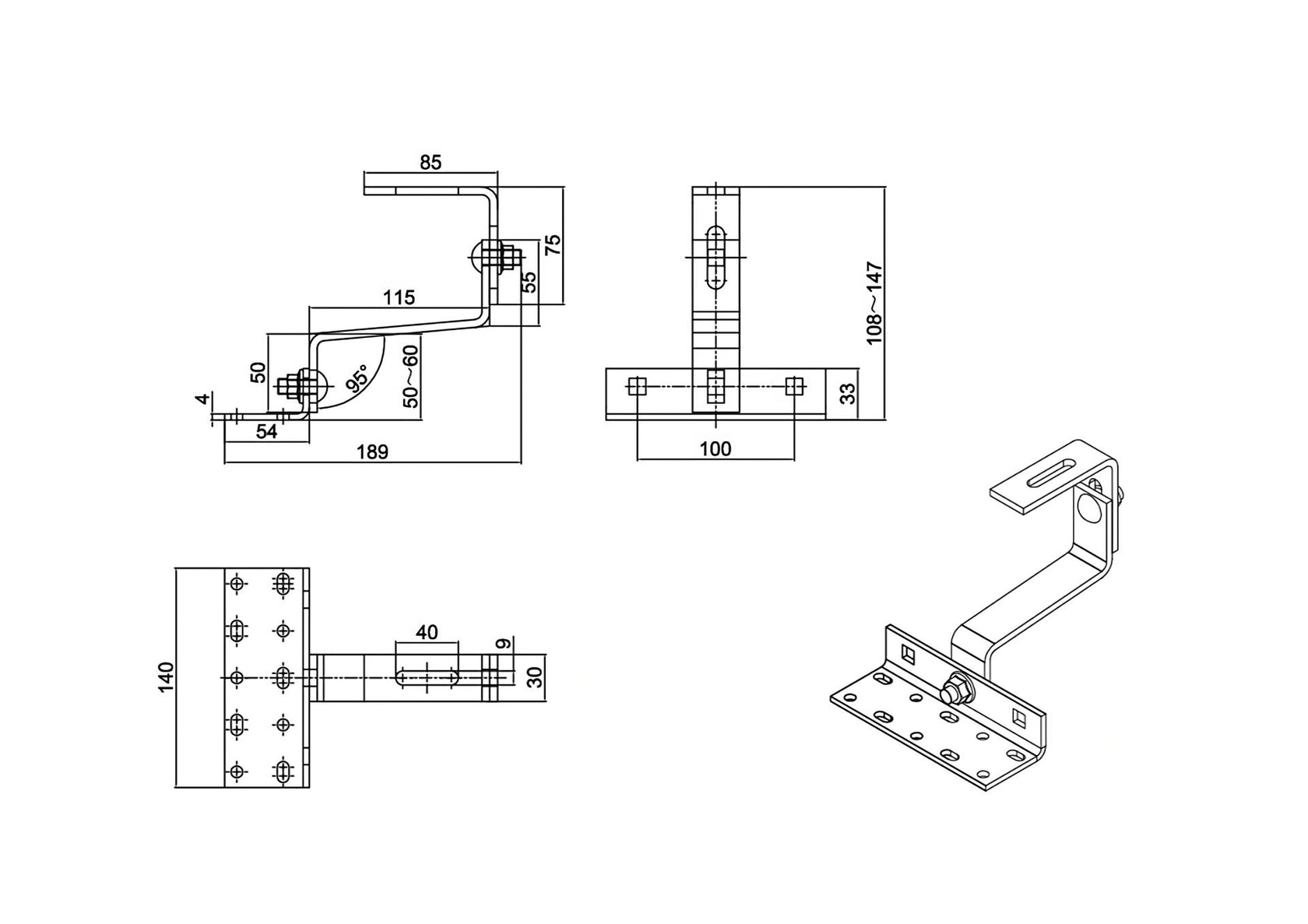 Stainless steel roof hooks with adjustment