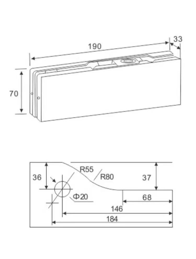 Bottom hinge with pivot to the floor AISI304, 190x70 BLACK