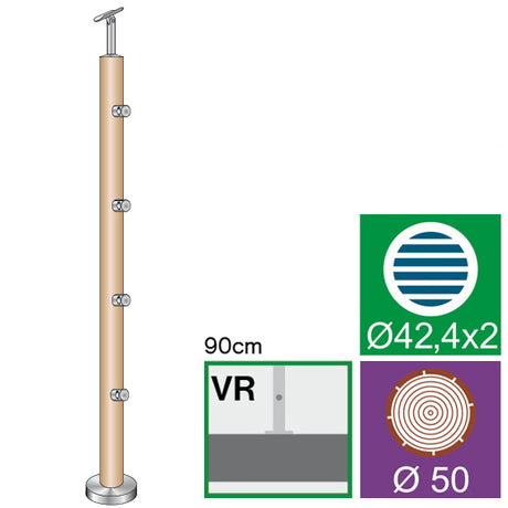 Beech pole D50 AISI304+BEECH, D50/4xd12mm, H900mm